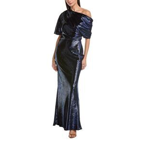 Amsale Womens  One-Shoulder Velvet Gown, Blue
